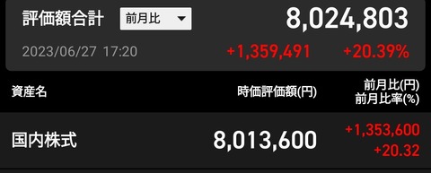 朗報ワイの金融資産800万突破