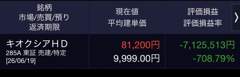 キオクシアで-3000万いってる人見ると安心する